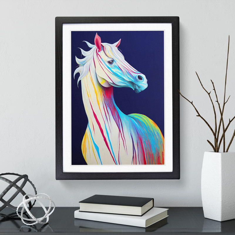 Horse Abstract 1 Piece Single Picture Frame Wall Art, 34cm H x 25cm W x 2cm D, Black