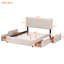 Grand lit tapissier avec 4 tiroirs et conception polyvalente - tête de lit plateforme beige, tissu, sans sommier, fabrication en panneau de particules massif-1427076533