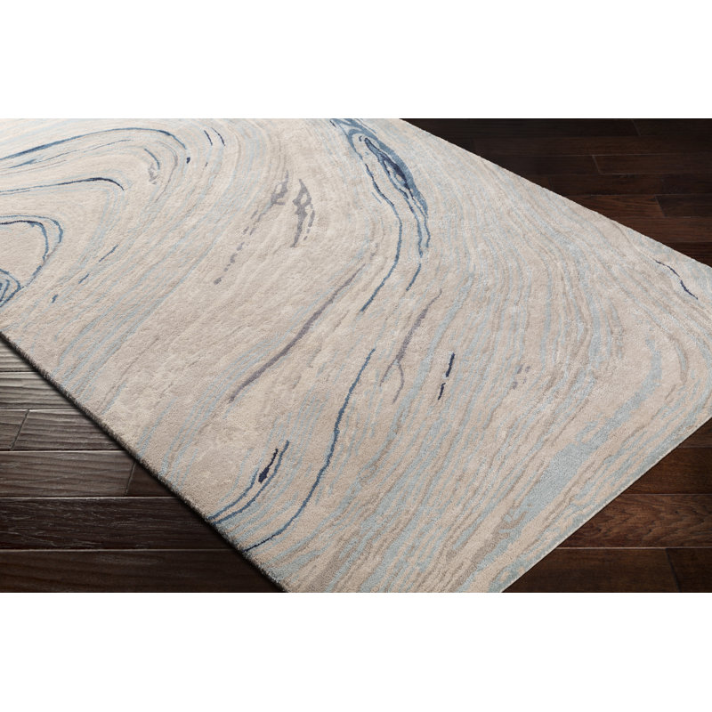 Elaenor Abstract Hand-Tufted Blue/Beige Area Rug, Runner 2'6" x 8'