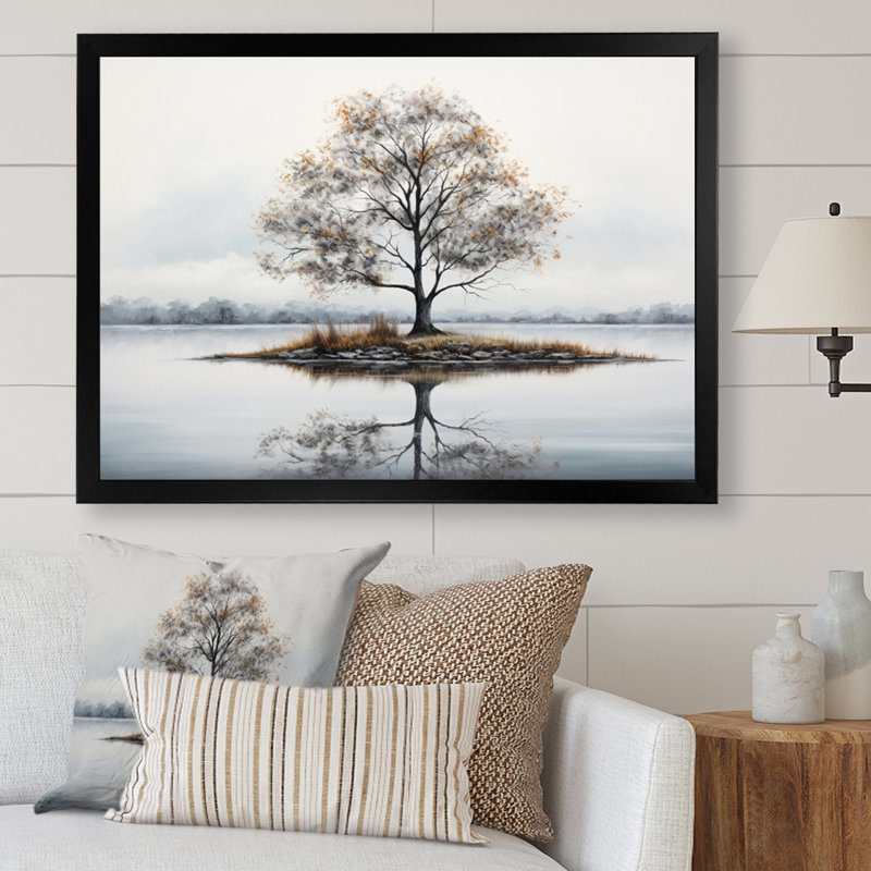 «Gray White Minimalisme Tree Ink Harmony IV», reproduction sur toile, Noir, H 16 po x l 32 po x P 1 po