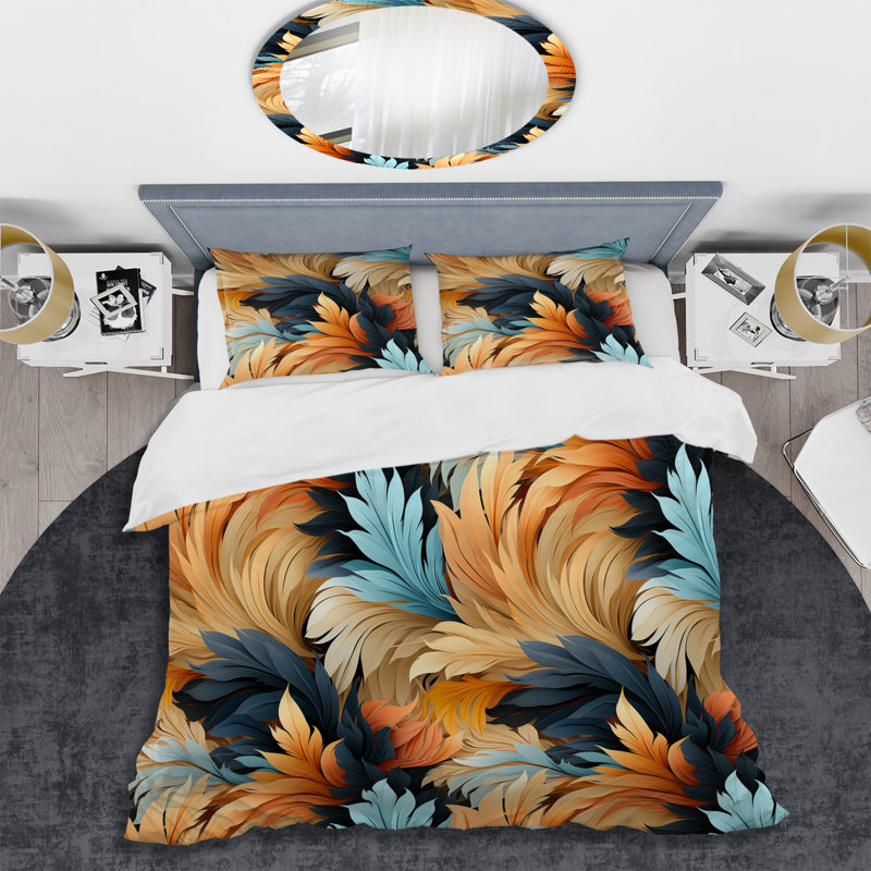 Ensemble de housse de couette Earthy Tones Boho Inspire Feather II, Housse de couette pour grand lit et 2 taies décor