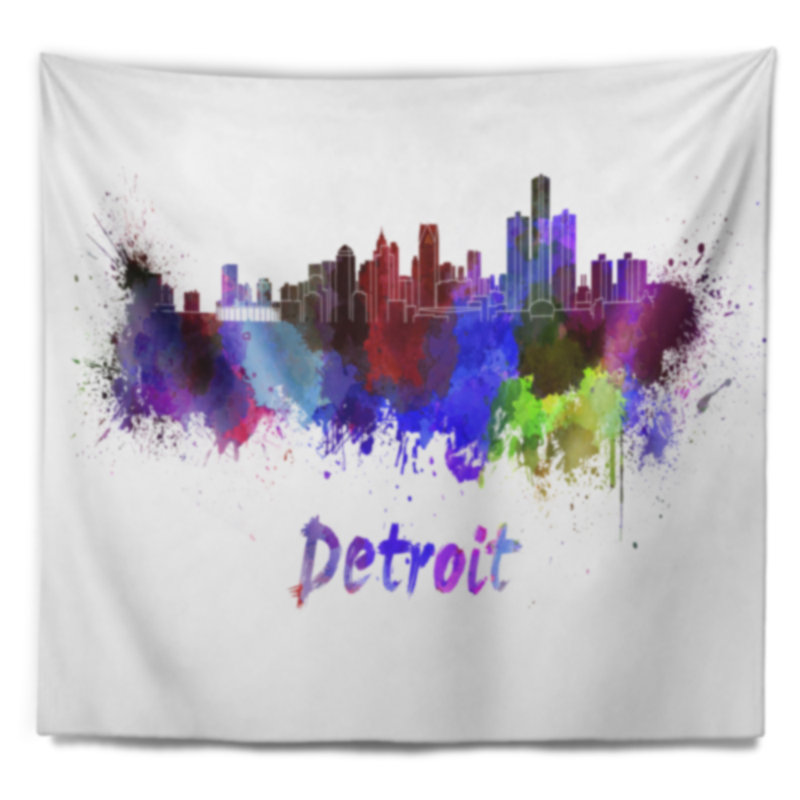 Tapisserie de detroit skyline Cityscape, H 32 po x l 39 po