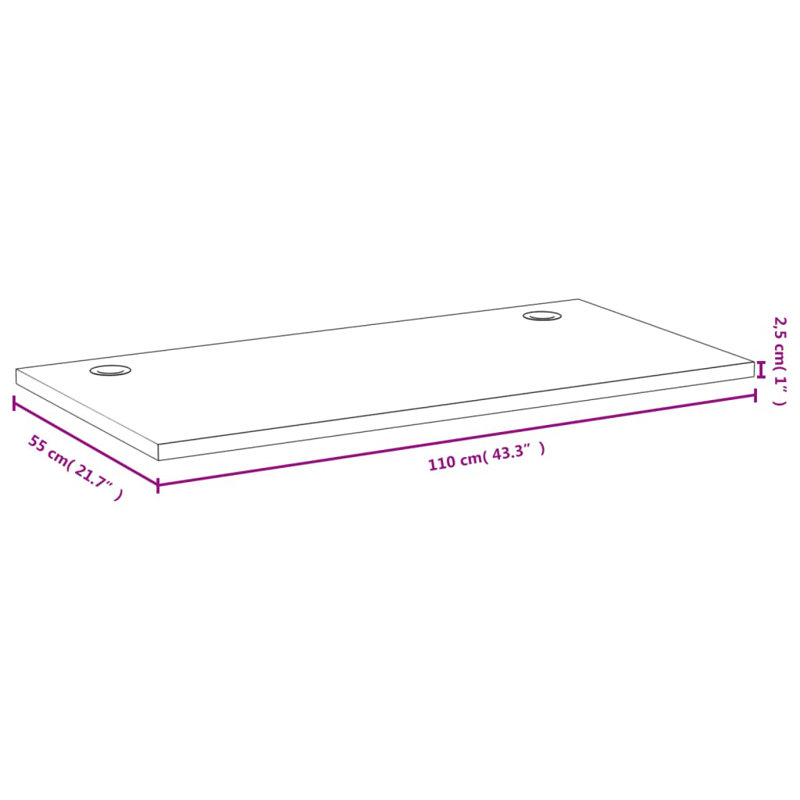 Solid Wood Table Top, 1" H x 43.3" W x 21.7" D