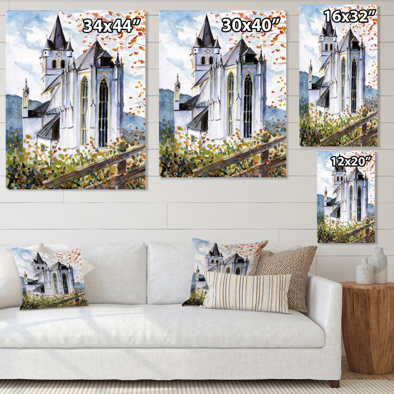 Église gothique verte - Peinture sur toile, H 20 po x l 12 po, Toile tendue