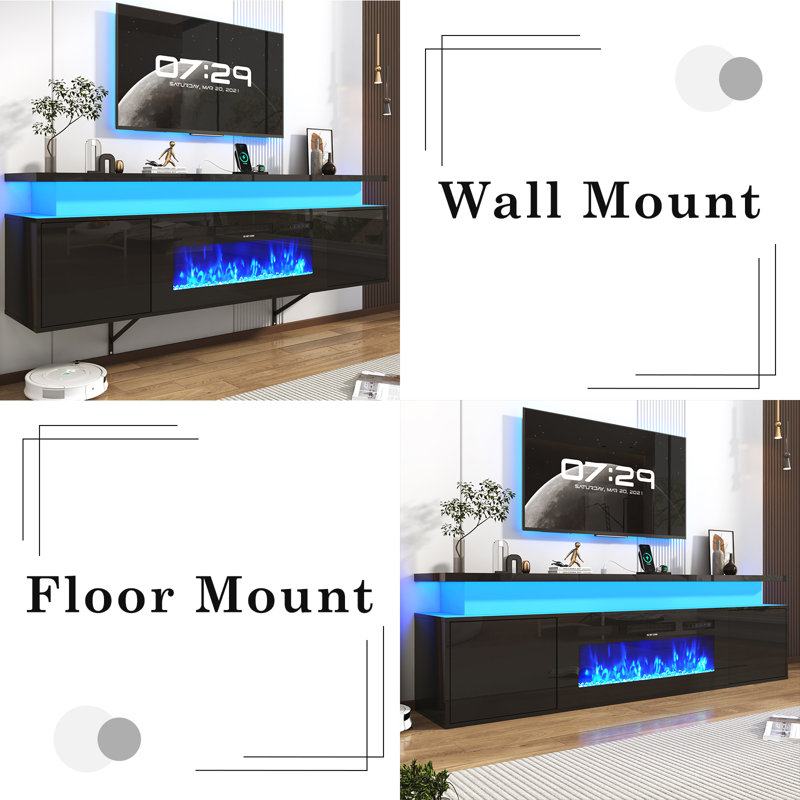 TV Stand Fireplace, Black, 70"