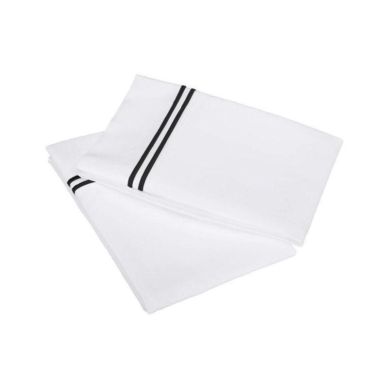400TC Double Embroidery Cotton Sateen Pillowcases (Set Of 2), White/Black