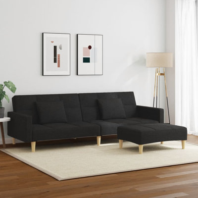 Sofa Bed Black Polyester Fabric With Wooden Frame And Foam Filling