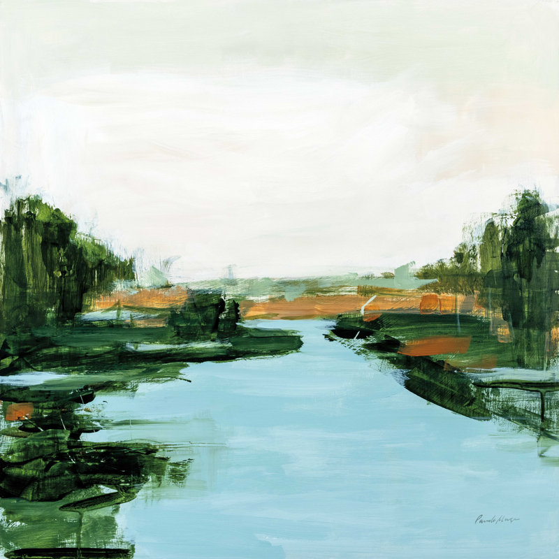 Rivière qui coule à travers - peinture sur toile tendue, H 30 po x l 30 po, Toile tendue, Non
