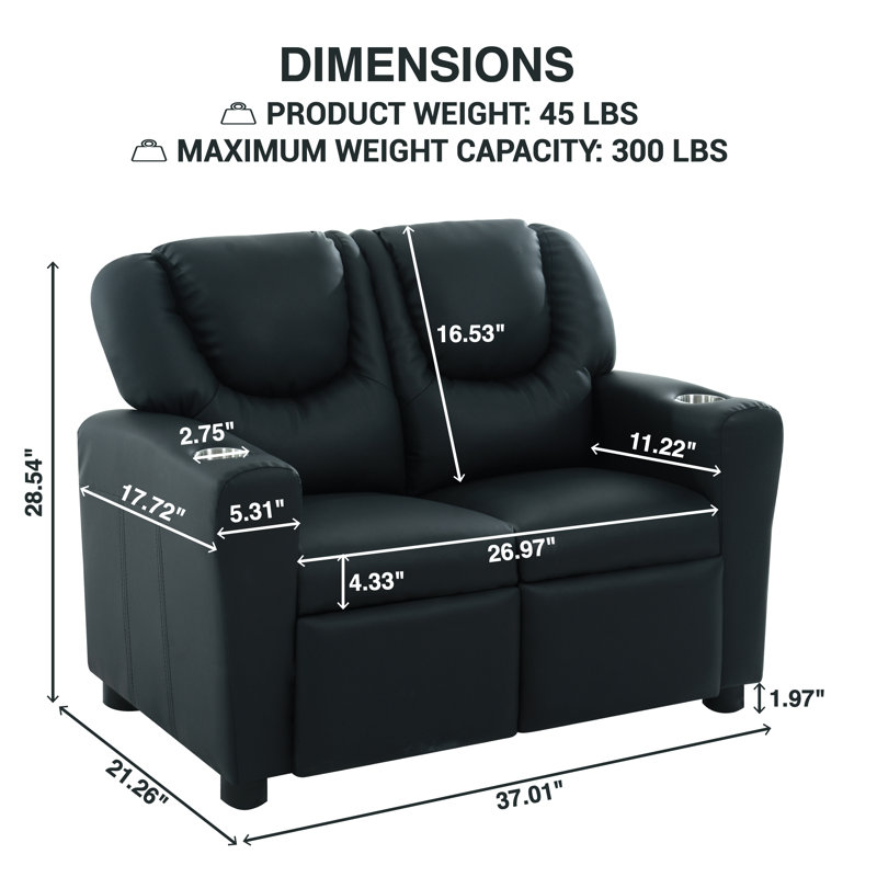 Kids Recliner Loveseat – Spacious Kids Couch and Toddler Chair with Cup Holders, Adjustable Footrest, and Push-Back Reclining