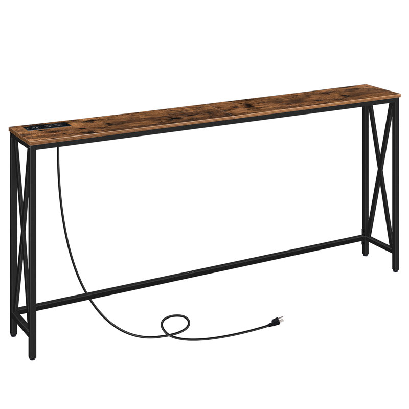 Marushka Console Table with Power Outlet, Rustic Brown, 31.5" H x 63" W x 8.7" D