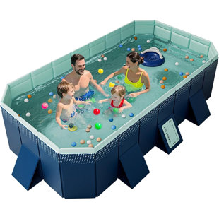 Non-Inflatable Foldable Swimming Pool w/Durable PVC Material for Family, Outdoor Easy Setup Pool