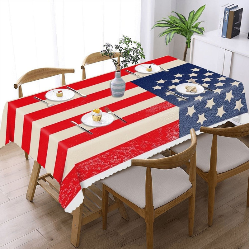 Classic US Flag Printed Memorial Day 60 x 120 in Rectangular Table Cover with Scalloped Edges for Parties