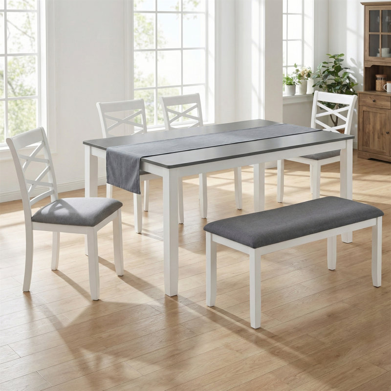 6-seater Solid Wood Dining Table Set (includes Bench), Suitable For Dining Rooms And Kitchens