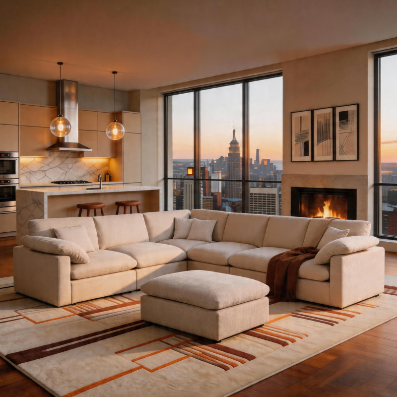 7-Piece Chenille Cloud Sectional Couches, Oversized Corner Sectional Sofa, Beige, 144" W x 110" D x 34.5"H, Beige