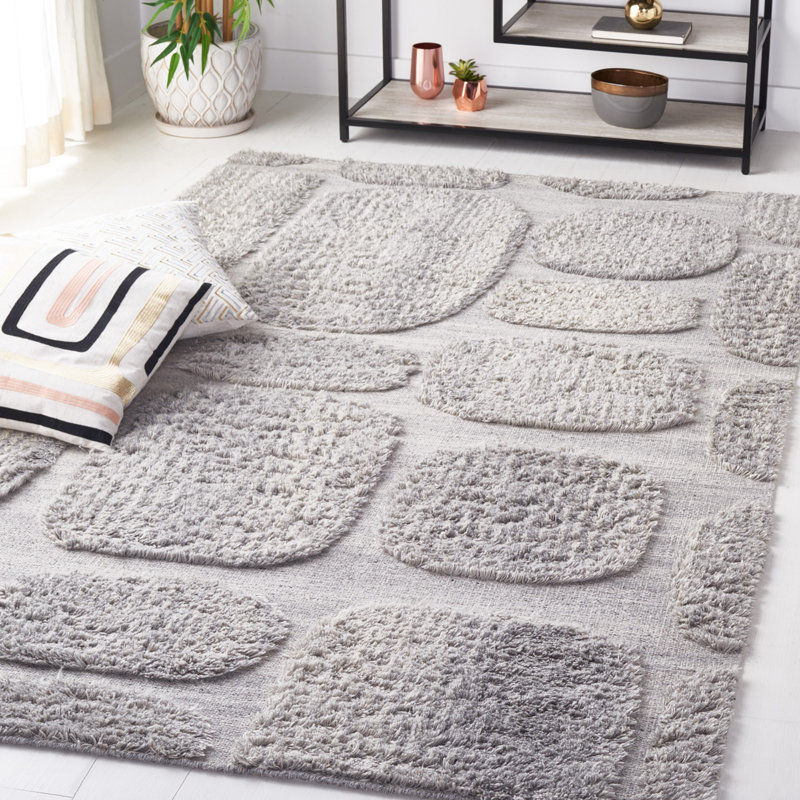 Tapis gris en laine et en coton tissé à plat à la main de couleur unie Brogun, Rectangle 8 pi x 10 pi