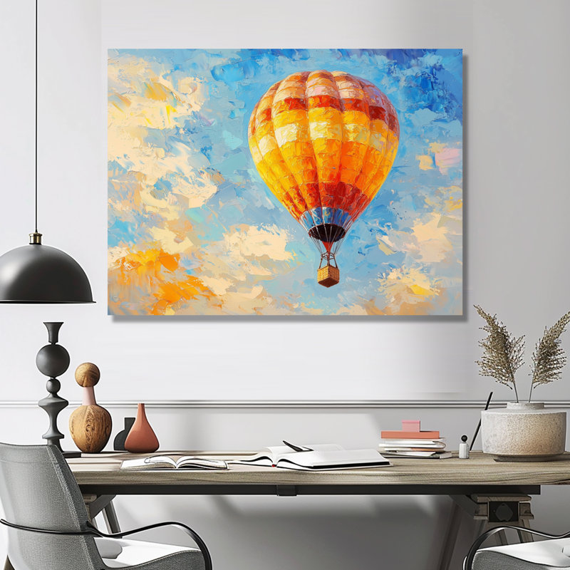 «Hot Air Balloon Up In The Sky I» - impression sur montgolfière, H 34 po x l 44 po, Toile tendue, Ne s’applique pas