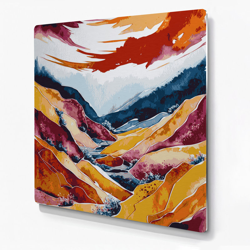 Watercolor Landscape 41 Red Metal Wall Art, 12'' H x 12'' W