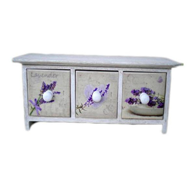 Mini Wooden Cabinet With 3 Ceramic Tiles Decorated Drawers Trinket Holder