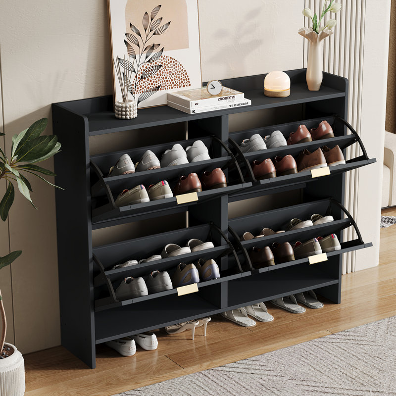 16 Pair Flip Down Shoe Storage, Black
