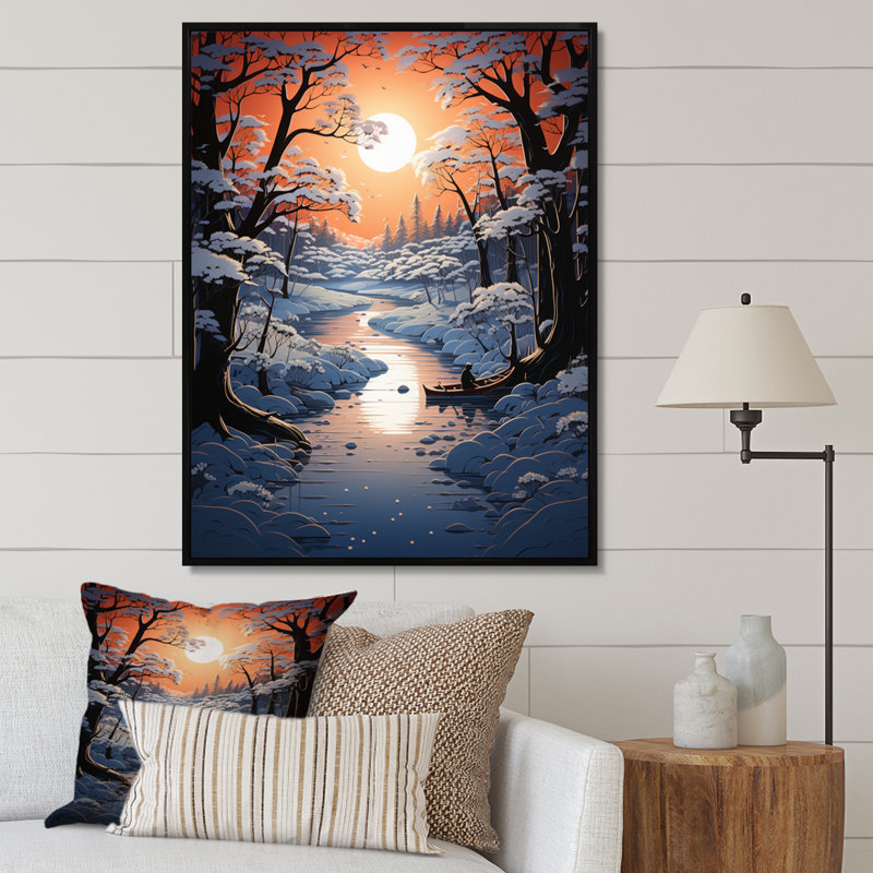 Winters River Papercut II, reproduction d'art sur toile, H 40 po x l 30 po x P 1,5 po, Cadre flottant noir