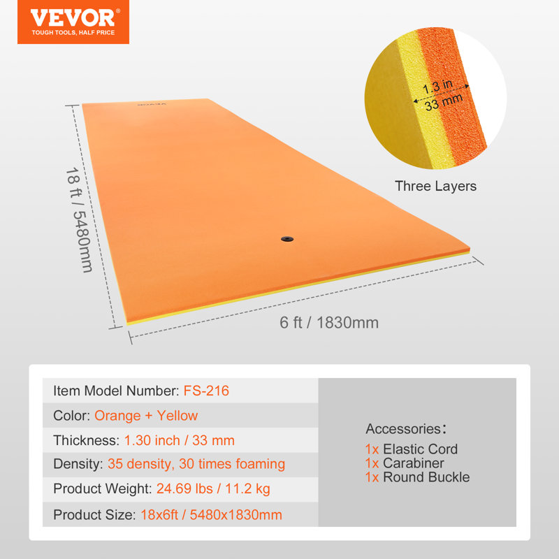 VEVOR 18x6FT Floating Water Pad Pool Swimming Float Mat Island 3 Layer XPE Foam, 18 x 6 ft