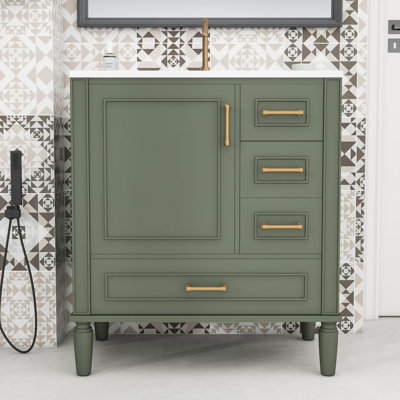 Meuble-lavabo simple autoportant en bois Fetush Modern avec lavabo en céramique et grand rangement