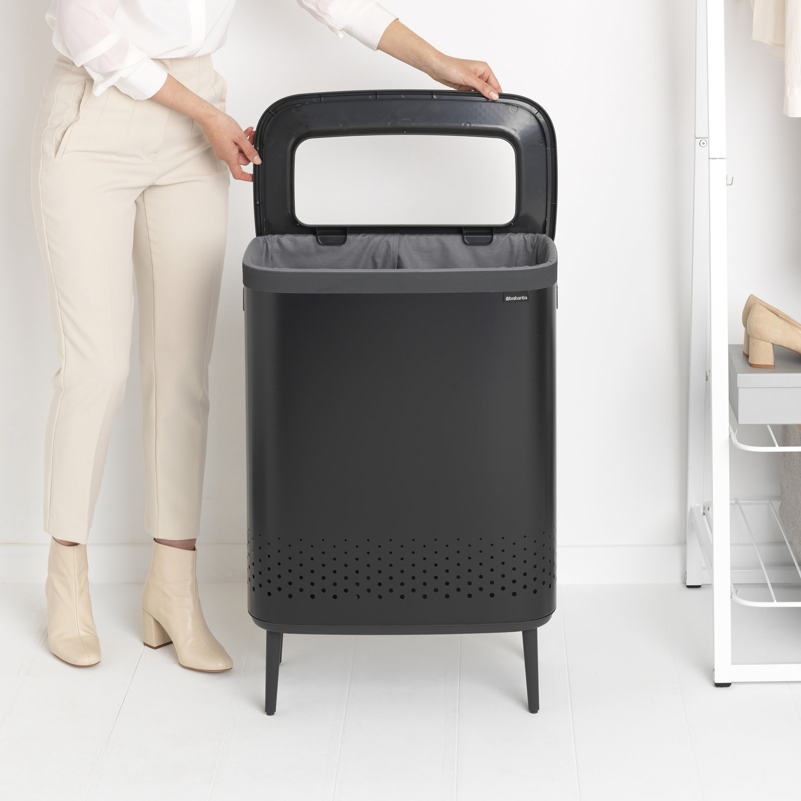 Brabantia Bo Dual Compartment Laundry Hamper, Matte Black