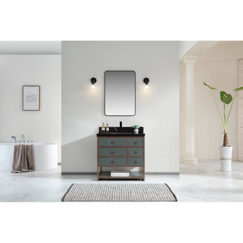 36" Freestanding Standard Single Bathroom Vanity with Top, Black