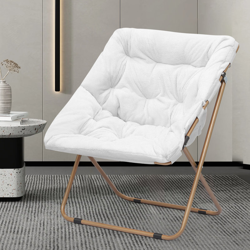 Fauteuil d'appoint douillet capitonné et rembourré avec cadre en métal doré pour le salon, Fourrure synthétique blanche, Non