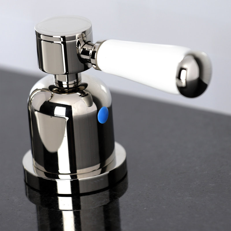 Kingston Brass Paris Two-Handle 3-Hole Deck Mount Widespread Bathroom Faucet with Brass Pop-Up Drain, Polished Nickel