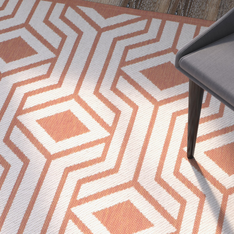 Arneshia Geometric Beige/Terracotta Indoor/Outdoor Area Rug, Rectangle 8' x 11'