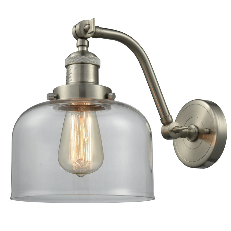 Applique murale 1 lumière 8 po Bell, Ampoule à DEL rétro de 6 watts, Plaqué couleur fumée, Nickel poli