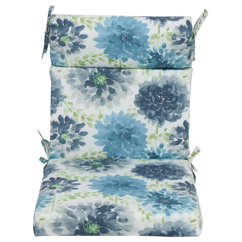 Outdoor Seat/Back Chair Cushion, 20" W x 20" D, White/Blue/Gardenia Cool Floral
