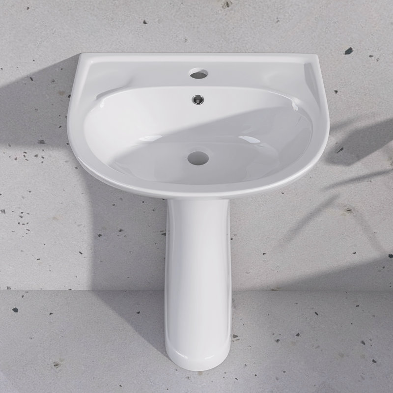 Lavabo de salle de bain piédestal moderne en U blanc avec trop-plein