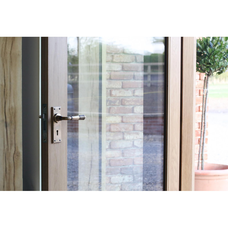Reeded Lock Door Handle Kit, Aged Brass