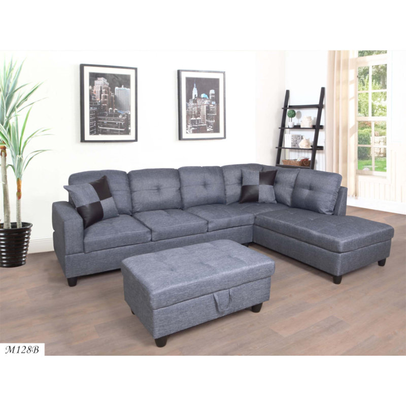 Ensemble de canapé modulaire 3 pièces avec méridienne droite en cuir synthétique et repose-pieds de rangement gratuit, parfait pour les espaces de vie modernes et polyvalents.