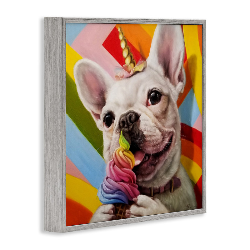 Art giclée arc-en-ciel bouledogue français par Lucia Heffernan, H 17 po x l 17 po, Estampe numérique Farmhouse
