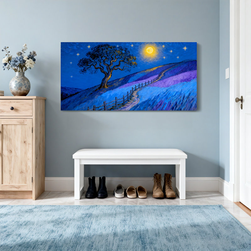 Paysage et nature au clair de lune à travers un arbre étoilé, H 16 po x l 32 po