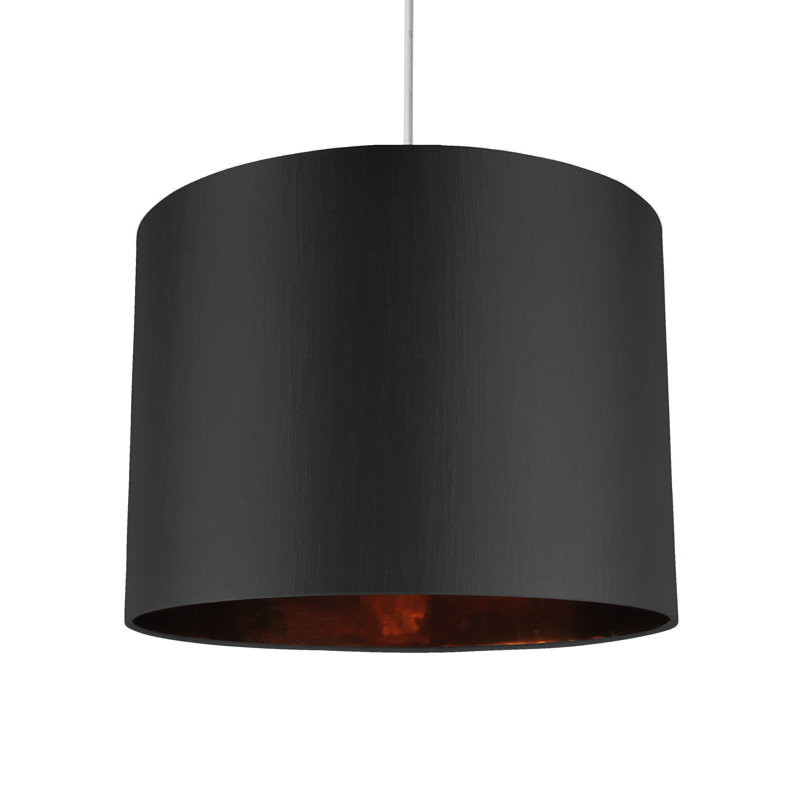 20cm H Silk Drum Pendant Shade, Black/Copper