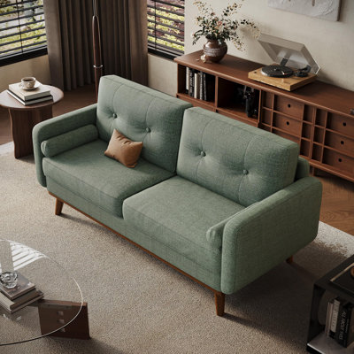 64" Loveseat Sofa, Mid Century Modern Couch Comfy Love Seat Couches For Living Room, 2 Seater Deep Seat Couch Linen Upholstered Couch by George Oliver