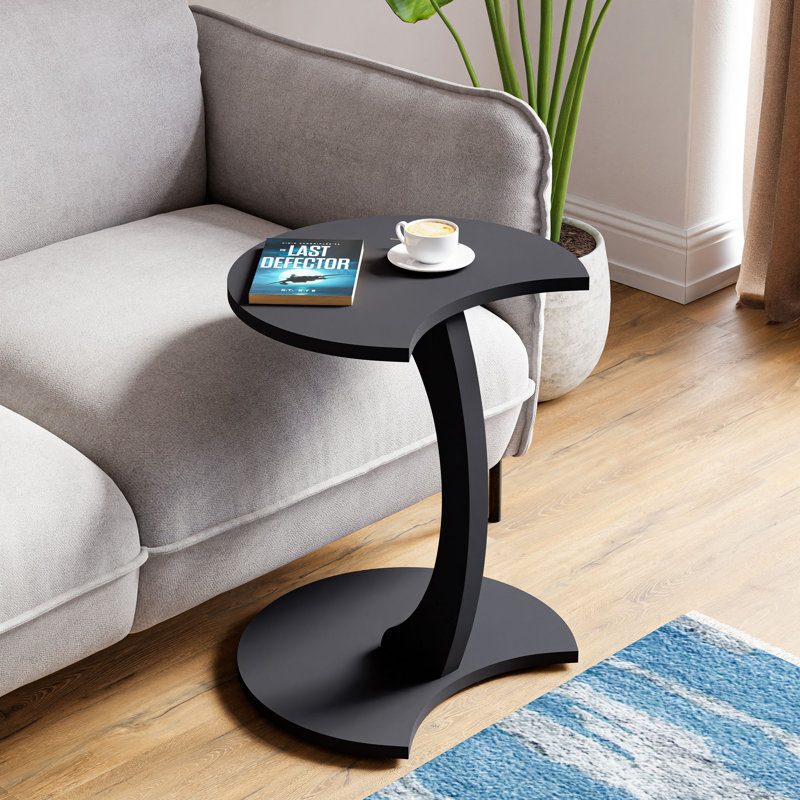 InterGo Modern C-Shaped Side Table for Living Room, Wheeled C Coffee Table, Sofa Table, Wooden End Table, Loiacano Nesting Table, Serving Table (Gray)