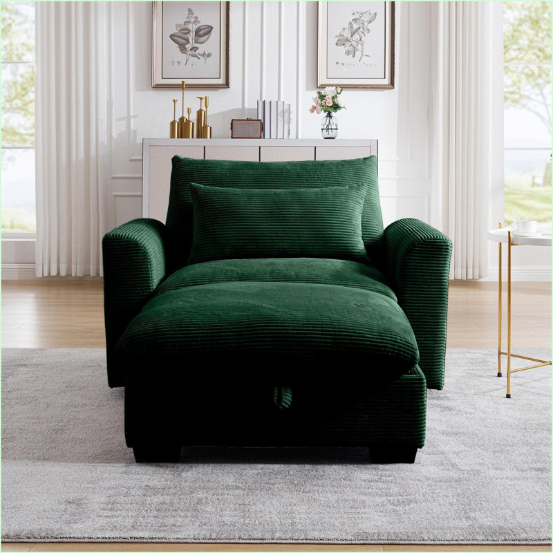 Canapés, modulaire moderne avec repose-pieds de rangement pour le salon / appartement / bureau | Vert sauge | Velours côtelé