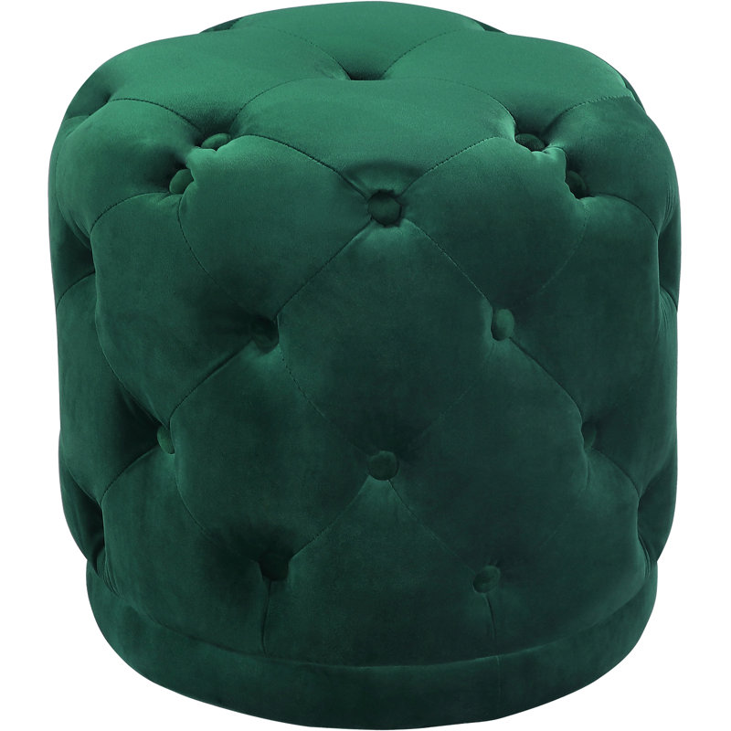 Harper 18" Wide Velvet Tufted Round Standard Ottoman, Green Velvet
