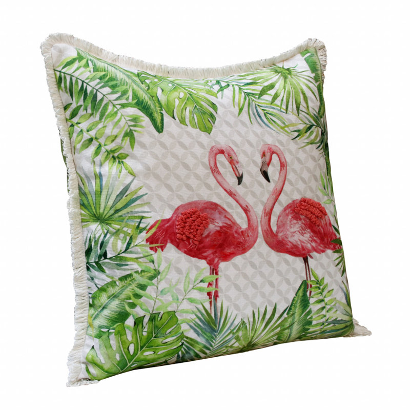 Hand-Woven Coral Pink Flamingo Tropical Throw Pillow