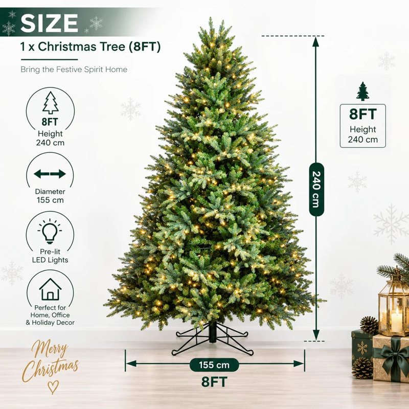 Pre-Lit Artificial Christmas Tree Hinged, 8FT/240cm