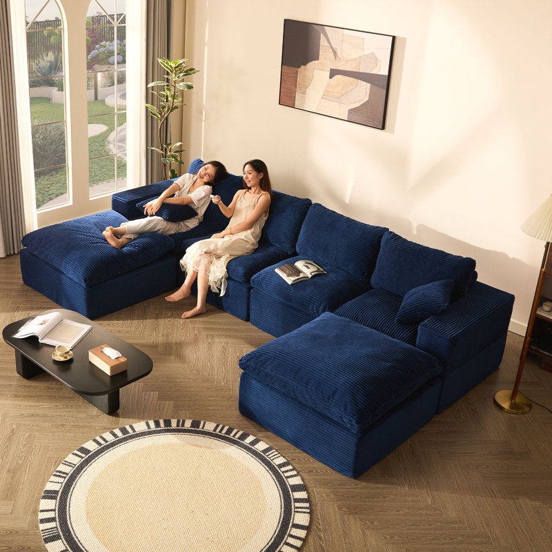 Corduroy Sofa, Navy, 345cm-4U
