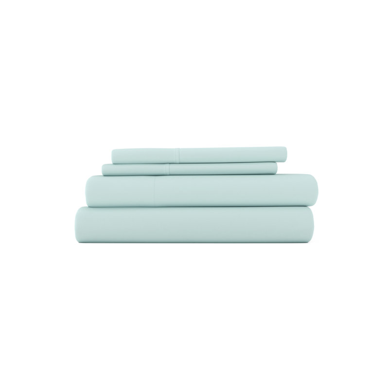 Sateen Double Brushed Microfiber Sheet Set, King Sheet Set + Fitted Sheet + 2 Pillowcases, Sky Blue