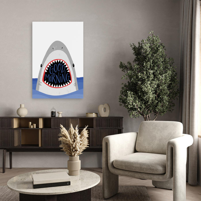 Good Morning Shark - Nautical Children Cartoon Whimsical Art, 36" H x 24" W
