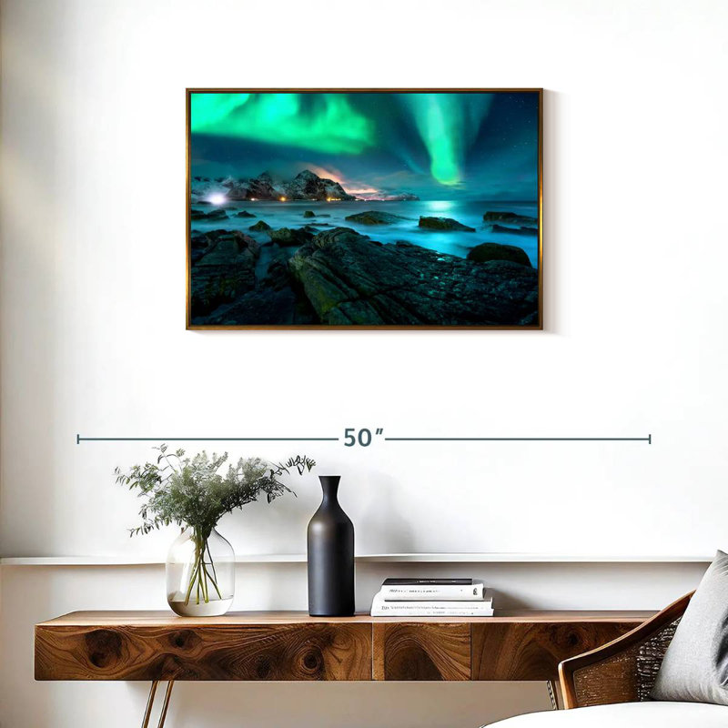 Superbe aurore boréale des Lofoten, Cadre flottant doré, 31" X 21"