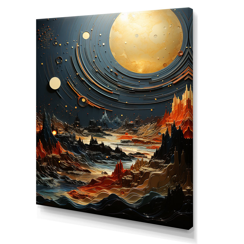 Céleste planète dorée dans un système solaire II - art mural de la planète espace, Toile tendue, H 32 po x l 24 po x P 1 po